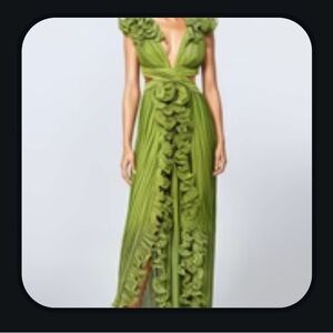 Chic Backless Green Ruffle Dress